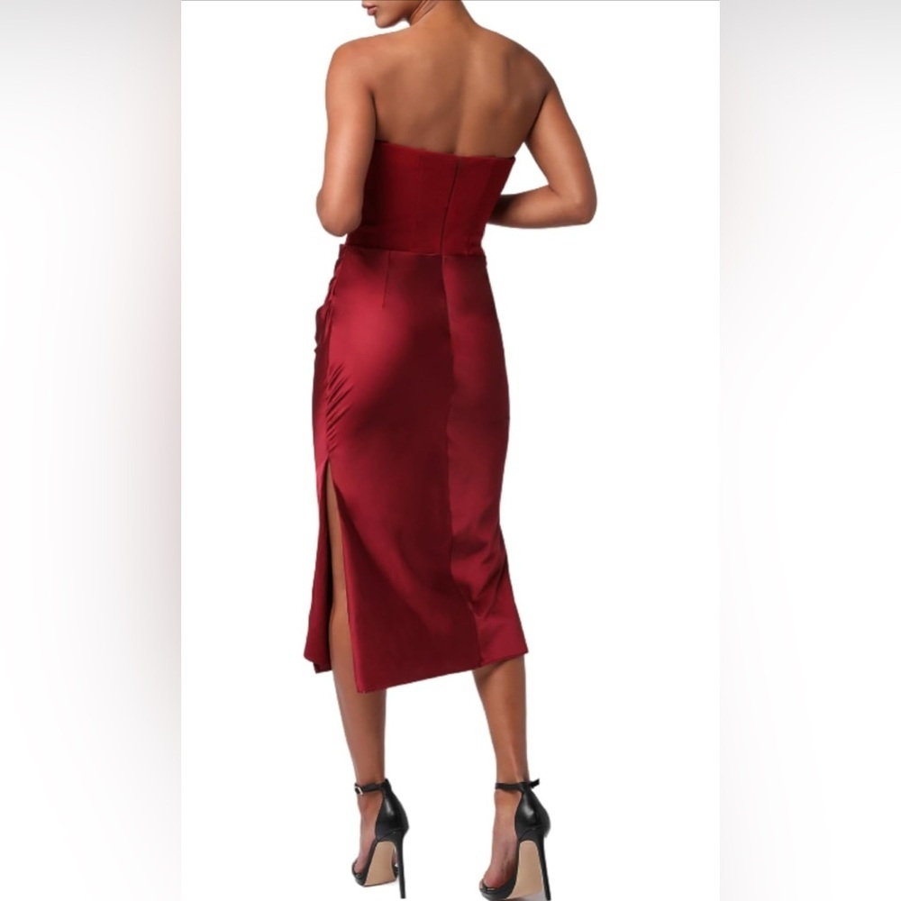 NWT Lulus Burgundy Strapless Corset Midi Dress XL - Picture 2 of 5